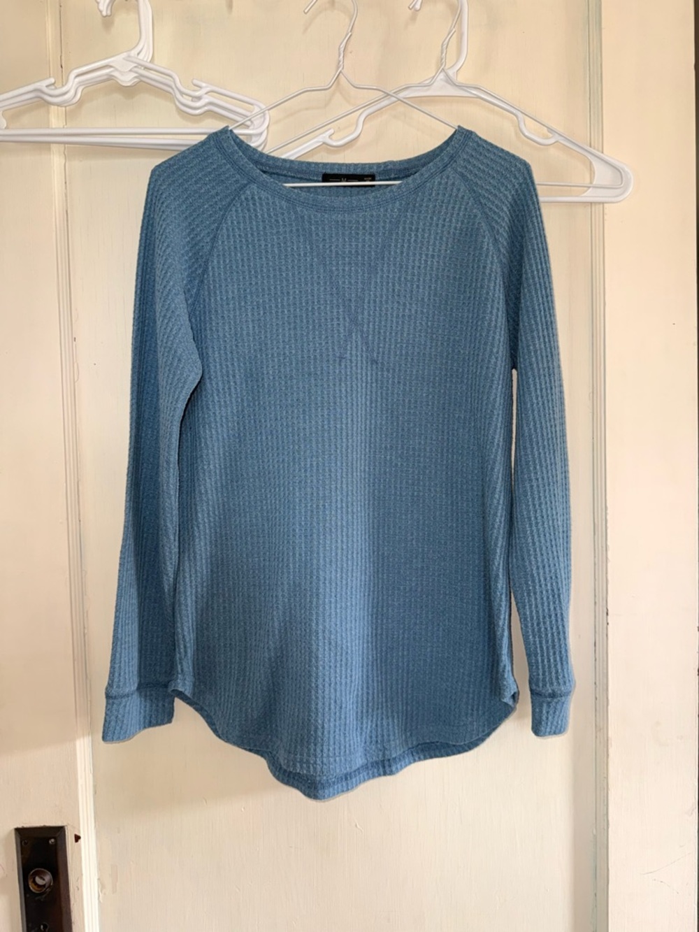 Blue Long Sleeve Waffle Knit Top